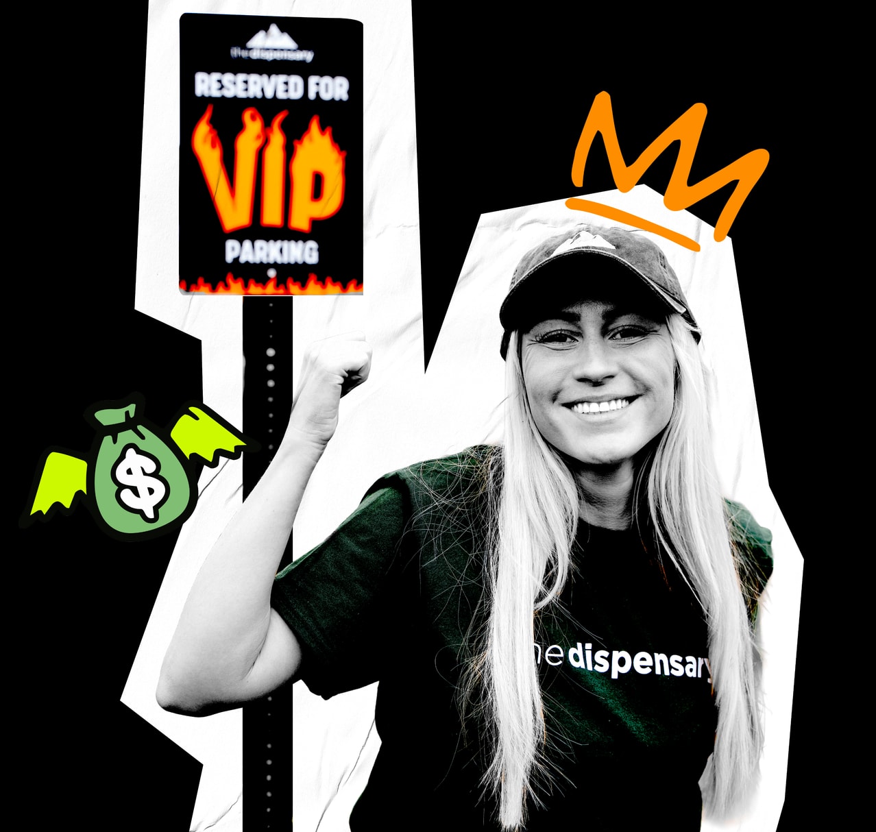 A team member holding a Reserved for VIP Parking sign